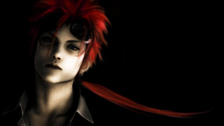 Redhair woman blackshirt ponytail jewelry - anime style free wallpaper