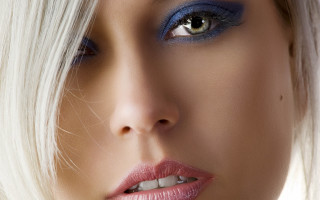 Woman blue makeup white hair 2 - a bun free wallpaper