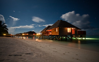 Beach hut pier night moon - a hut free wallpaper