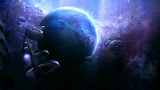 Space planet rocket star field - a space scene free wallpaper