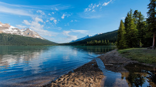 Lake mountains trees sky reflection 5 - mountain and trees free wallpaper