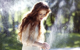 Woman white dress spraying water 2 - aileen eagleton free wallpaper