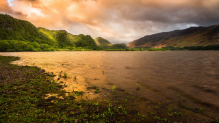 Lake mountains cloudy sky plants - a few plant free wallpaper