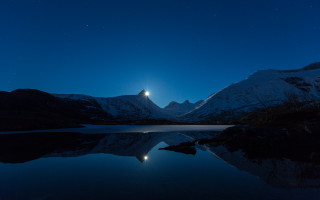 Moon lake mountains night sky - over a mountain range in the distance free wallpaper
