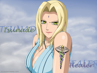 Cartoon character tattoo blue dress - a cloudy sky behind her free wallpaper