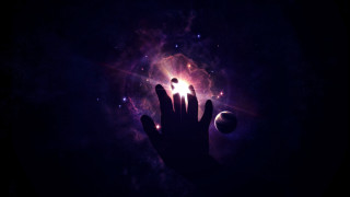 Hand light cosmic space aurora - star and planets free wallpaper