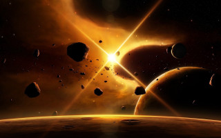 Space rocks planets bright yellow - yellow light free wallpaper