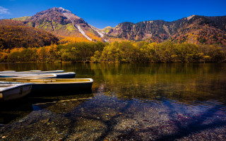Boats mountains trees sky city - asai chū free wallpaper