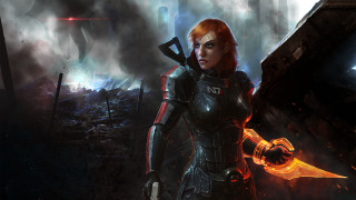 Futuristic suit woman sword flame - a dark city free wallpaper