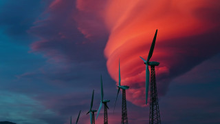 Wind turbines cloudy sunset pink - environmental free wallpaper