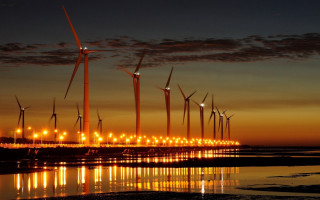 Wind turbines beach night sunset - andreas gursky free wallpaper