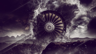 Jet engine mountain cloudy sky - analytical art free wallpaper