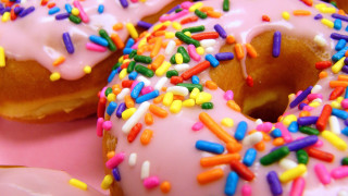 Doughnut sprinkles pink background hyperrealism - sprinkle free wallpaper