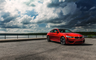 Red car road water clouds - daren bader free wallpaper for desktop