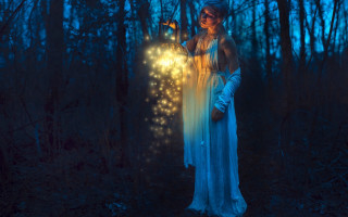 Woman white dress glowing lantern - fantasy magic free wallpaper for desktop