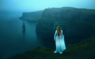 Woman dress cliff ocean gothic - a cliff free wallpaper for desktop