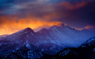 Mountain range sunset clouds city - a few snow free wallpaper