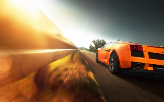 Car sunset tiltshift motionblur lensflare - motion blur free wallpaper