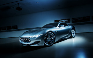 Silver sports car dark room 14 - a black floor free wallpaper