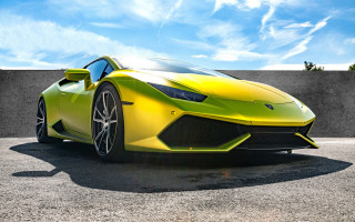 Yellow sports car parking lot 19 - anamorphic len free wallpaper for desktop
