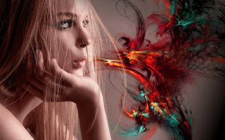 Woman longhair birdhead redgreen swirl - alberto seveso free wallpaper for desktop