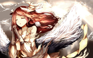 Red haired angel girl wings - a sword free wallpaper