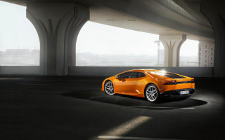 Bright orange sports car bridge - orange sports car free wallpaper