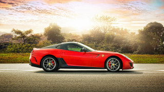 Red sports car sunset forest - bernardo cavallino free wallpaper