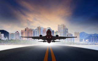 Jetliner cityscape sunset matte painting - turnaround free wallpaper