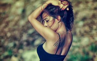 Woman tattoo field bokeh outdoors - tattoo free wallpaper