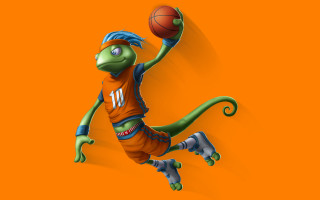 Cartoon character basketball jump orange - his right hand free wallpaper