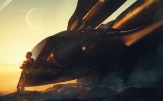 Man airplane desert sunset retrofuturism - cedric peyravernay free wallpaper