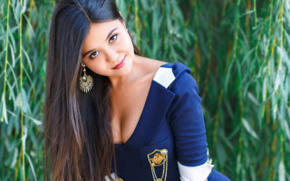 Woman blue dress elina karimova - long hair and earrings free wallpaper