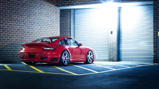 Red car parking lot building 8 - a door open free wallpaper for desktop