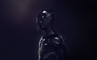 Black robot red light afrofuturism - his face and chest free wallpaper
