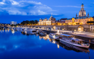 River cityscape bridge mountains night - florence engelbach free wallpaper