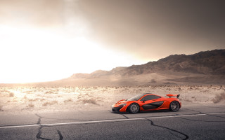 Red sports car desert road 14 - a desert road free wallpaper