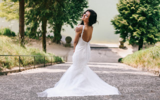 Woman white dress smiling nature - a path free wallpaper for desktop