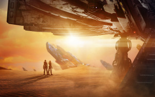 Sci fi desert spaceship couple - fi scene free wallpaper