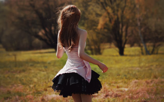 Woman dress field trees autumn - the background and grass free wallpaper