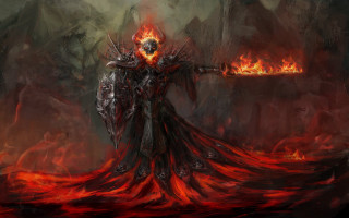 Demonic fantasy warrior flaming sword - environment free wallpaper