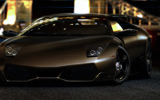 Brown sports car night city - unreal engine free wallpaper for desktop