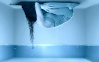 Woman floating pool hair air - surrealism free wallpaper for desktop