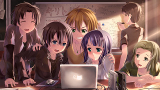 Group people laptop whiteboard anime - a laptop computer free wallpaper