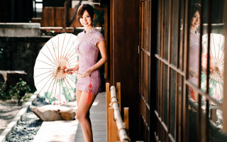 Woman parasol kimono dutch angle - fei danxu free wallpaper for desktop