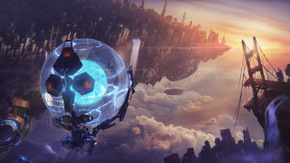 Futuristiccity blueball ship afrofuturism conceptart - huge free wallpaper