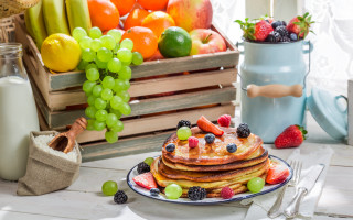 Pancakes fruit plate milk vegetables - fruit free wallpaper