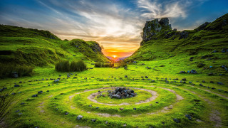 Green field spiral grass sunset - a spiral free wallpaper