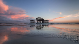 Pink sky beach pier reflection - the sky and water free wallpaper