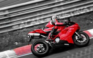 Motorcycle rider red track railroad - motion blur free wallpaper